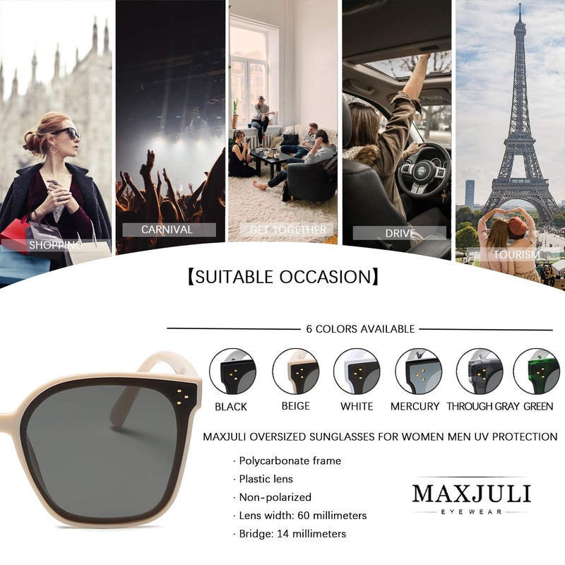 MAXJULI Oversized Sunglasses for Women Men UV Protection(C4 Creamy-White Frame/Black Lens) - Image 5